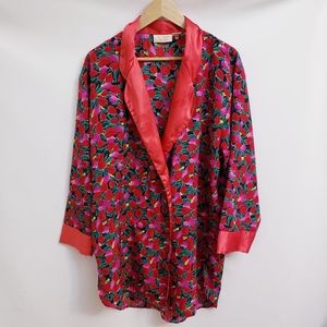 Vintage Victoria's Secret Gold Label Red & Pink Tulip Shiny Robe, Size M